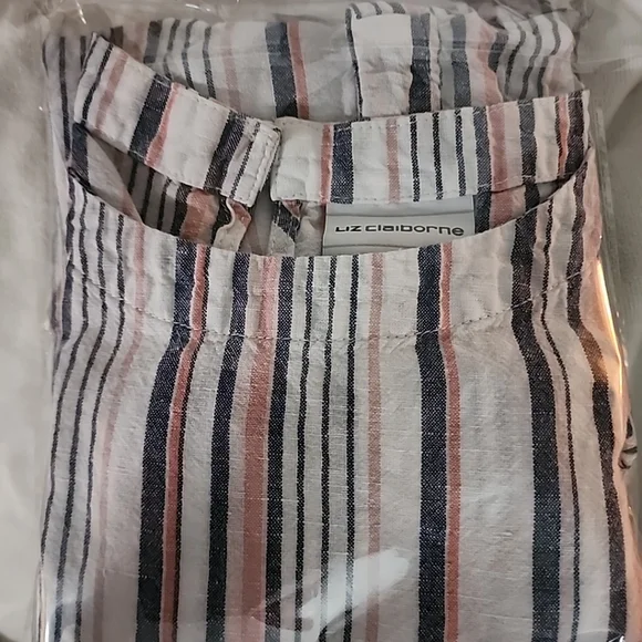 Liz Claiborne XXL Sleeveless Striped Top 55% Linen 45% Cotton - Picture 4 of 6